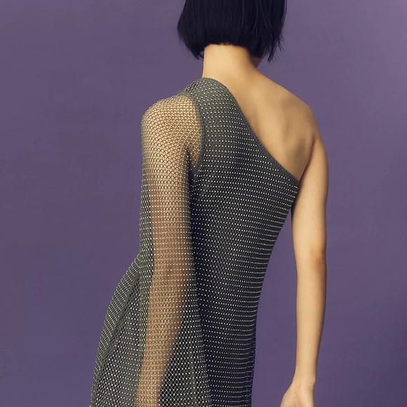 Anthropologie Sunday in Brooklyn One-Shoulder Mesh Shine Mini Dress - Picture 5 of 15